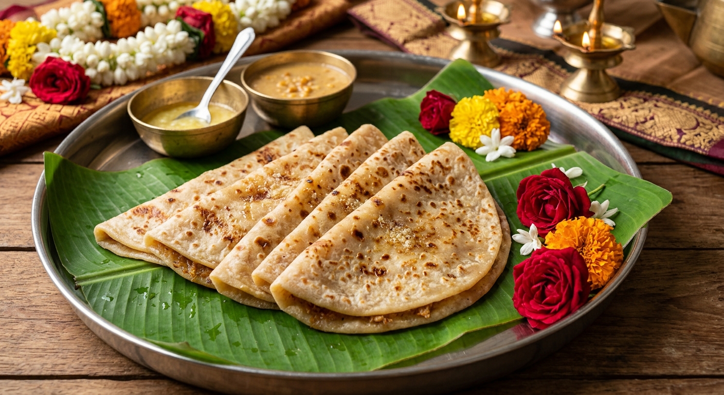 Coconut Stuffed Sweet Flatbread (Kaayi Holige / Kayi Obbattu)